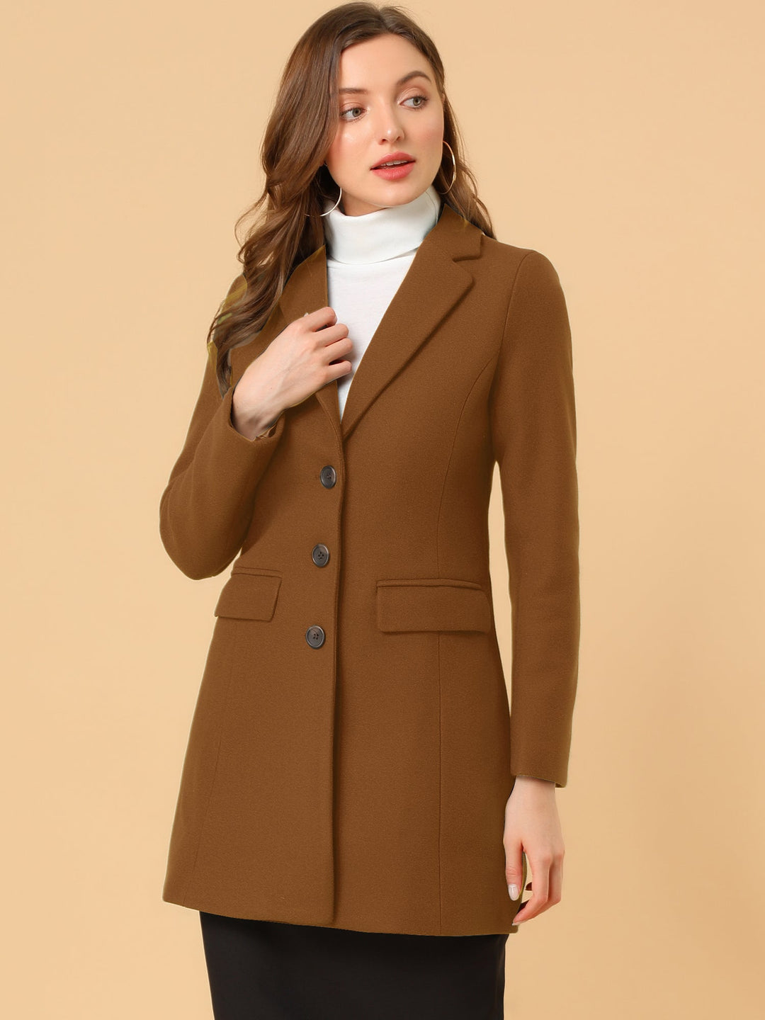 Chic Women's Coat with Lapel Collar and Buttons