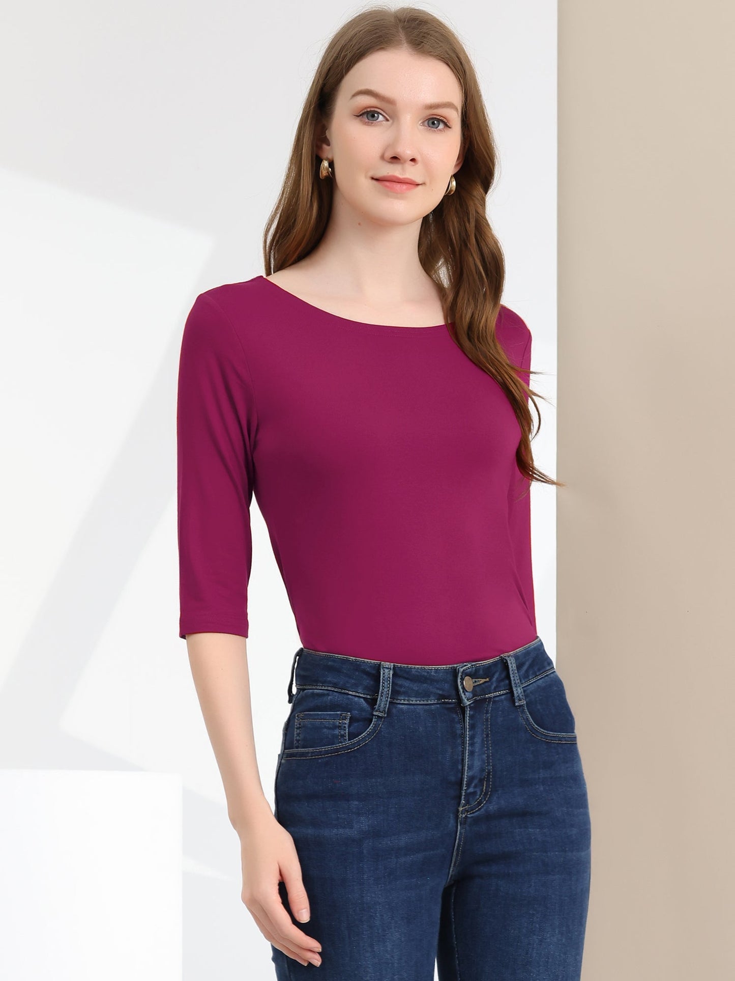 Zachte Vrouwen Shirt met Slim Fit en 3/4 Mouwen