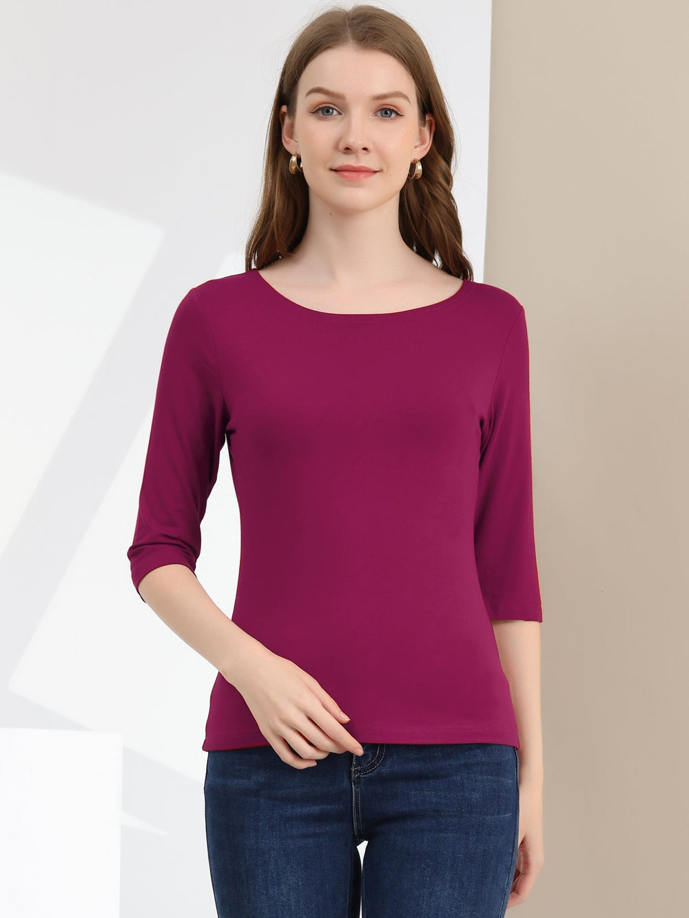 Chemise Douce Femme Coupe Slim et Manches 3/4