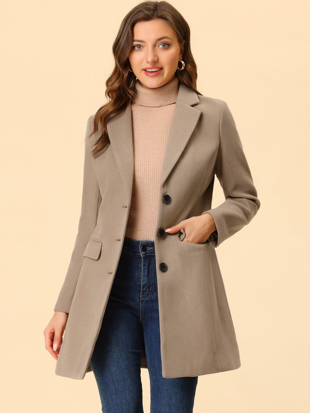 Chic Women's Coat with Lapel Collar and Buttons