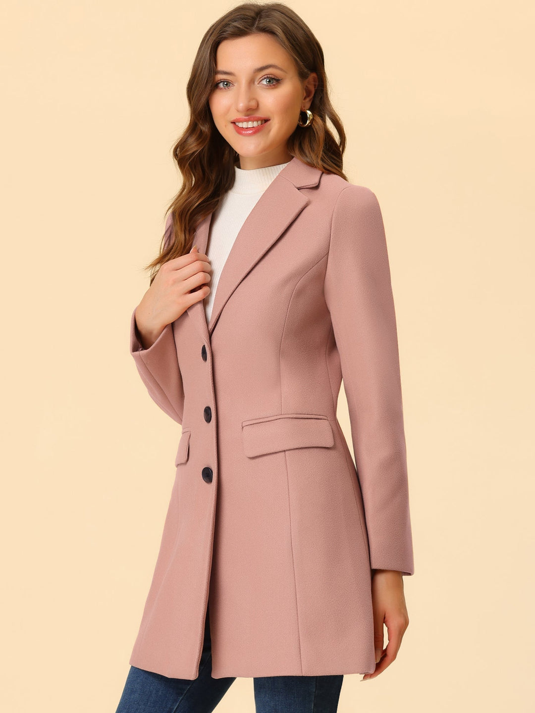 Chic Women's Coat with Lapel Collar and Buttons