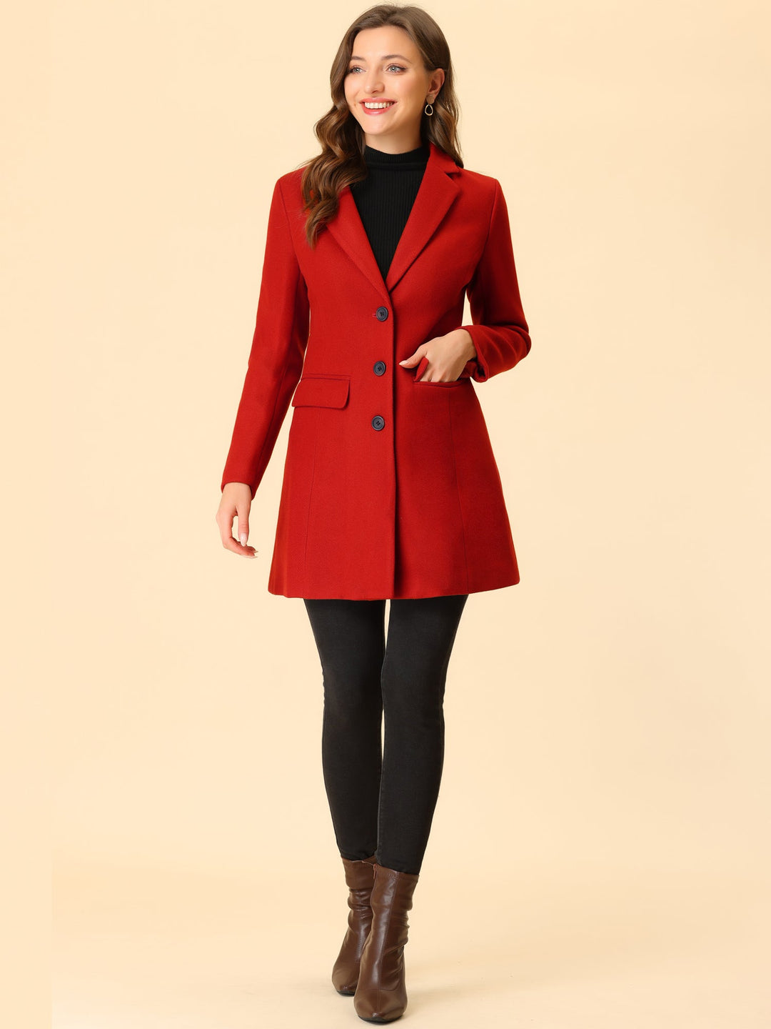 Chic Women's Coat with Lapel Collar and Buttons