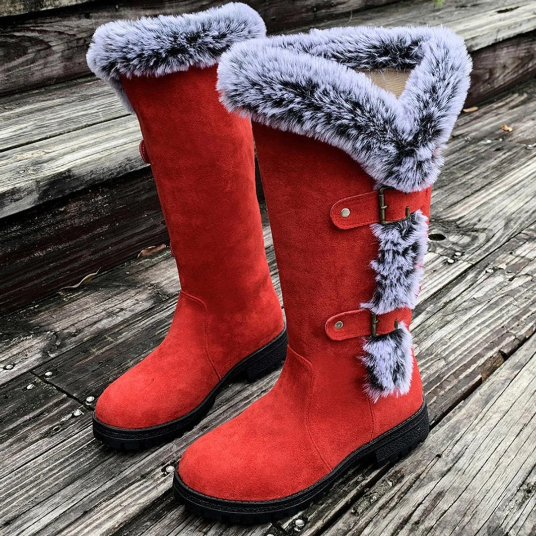 Dames Winterlaarzen Gevoerd met Bontrand en Gespsluiting