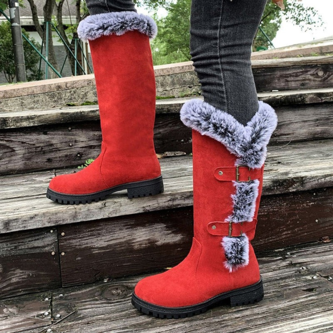 Dames Winterlaarzen Gevoerd met Bontrand en Gespsluiting