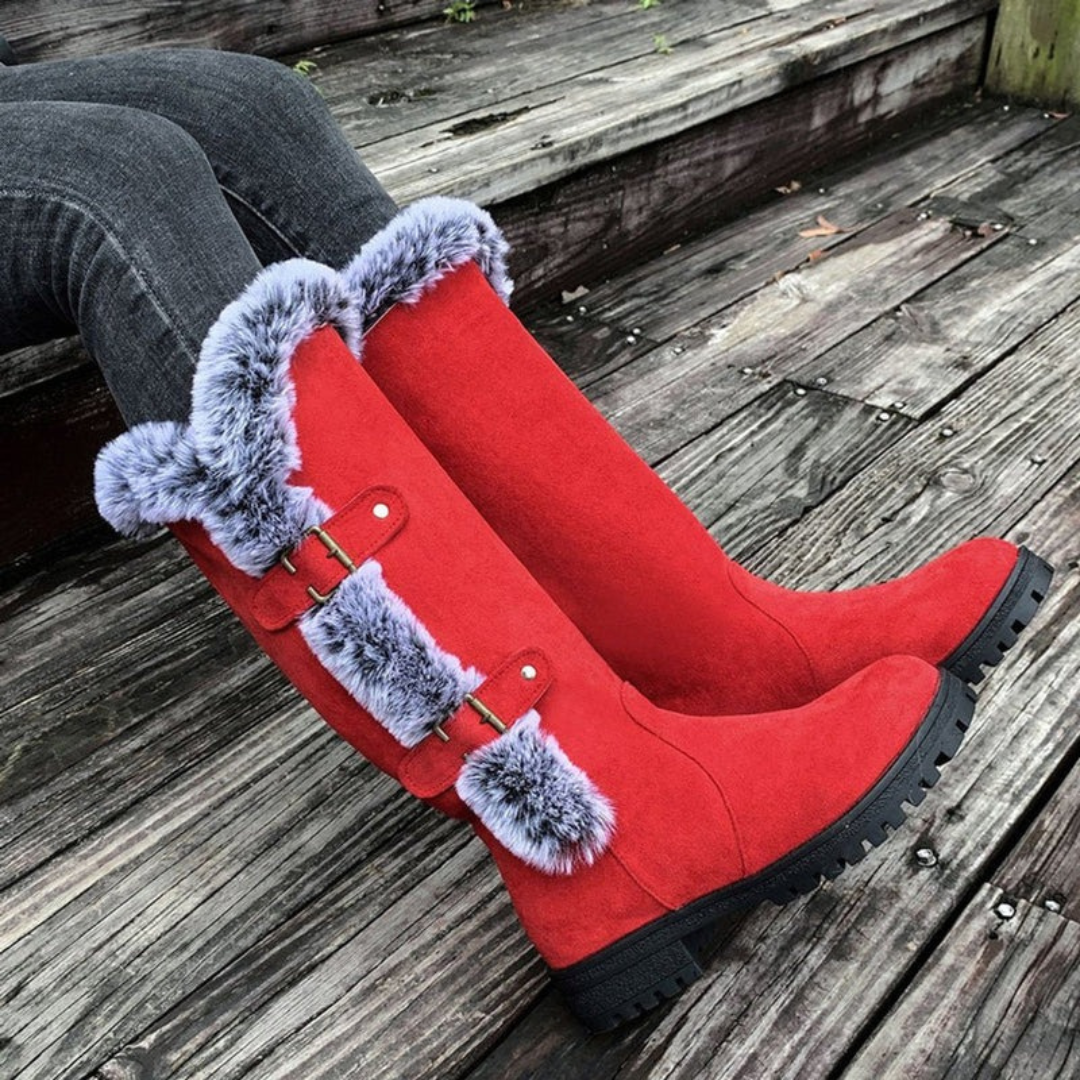 Dames Winterlaarzen Gevoerd met Bontrand en Gespsluiting