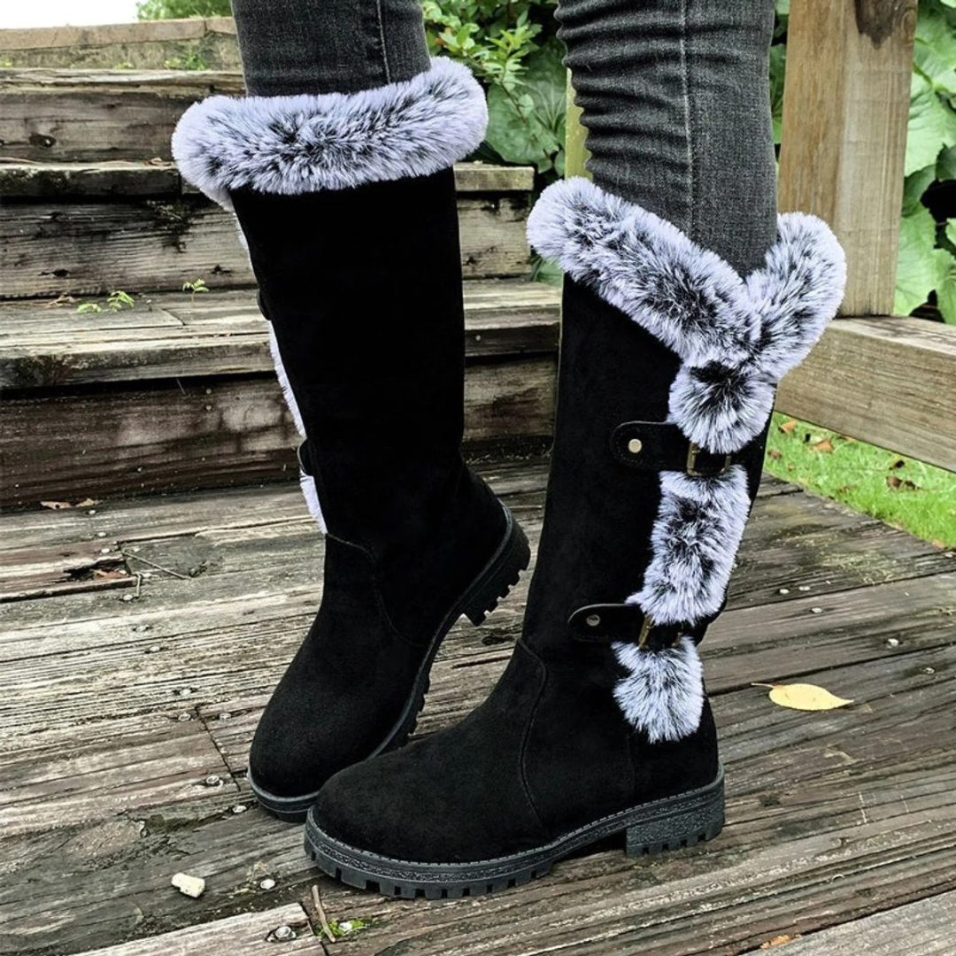 Dames Winterlaarzen Gevoerd met Bontrand en Gespsluiting