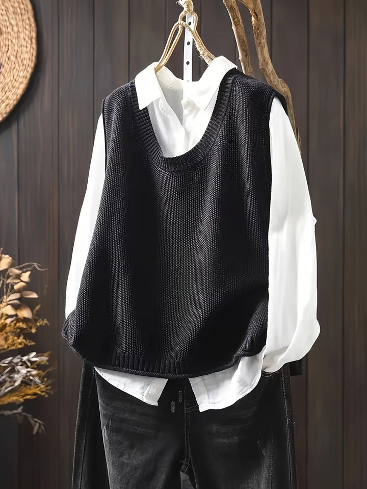Vanthea | Women's Knit Sweater Vest and Shirt Set - Black - Image 1