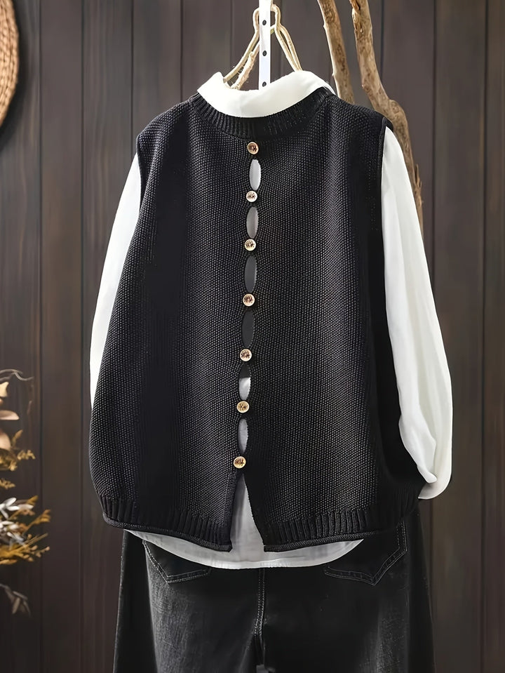 Vanthea | Women's Knit Sweater Vest and Shirt Set - Black - Image 2