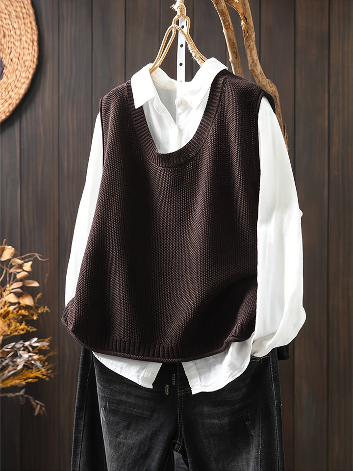 Vanthea | Women's Knit Sweater Vest and Shirt Set - Black - Image 3