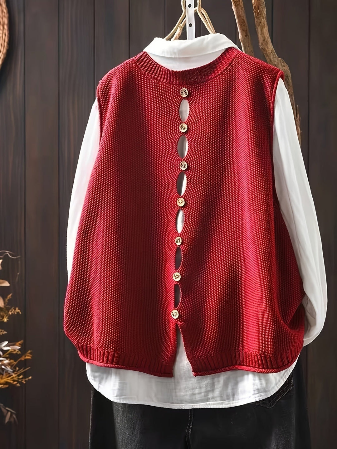 Vanthea | Women's Knit Sweater Vest and Shirt Set - Black - Image 8