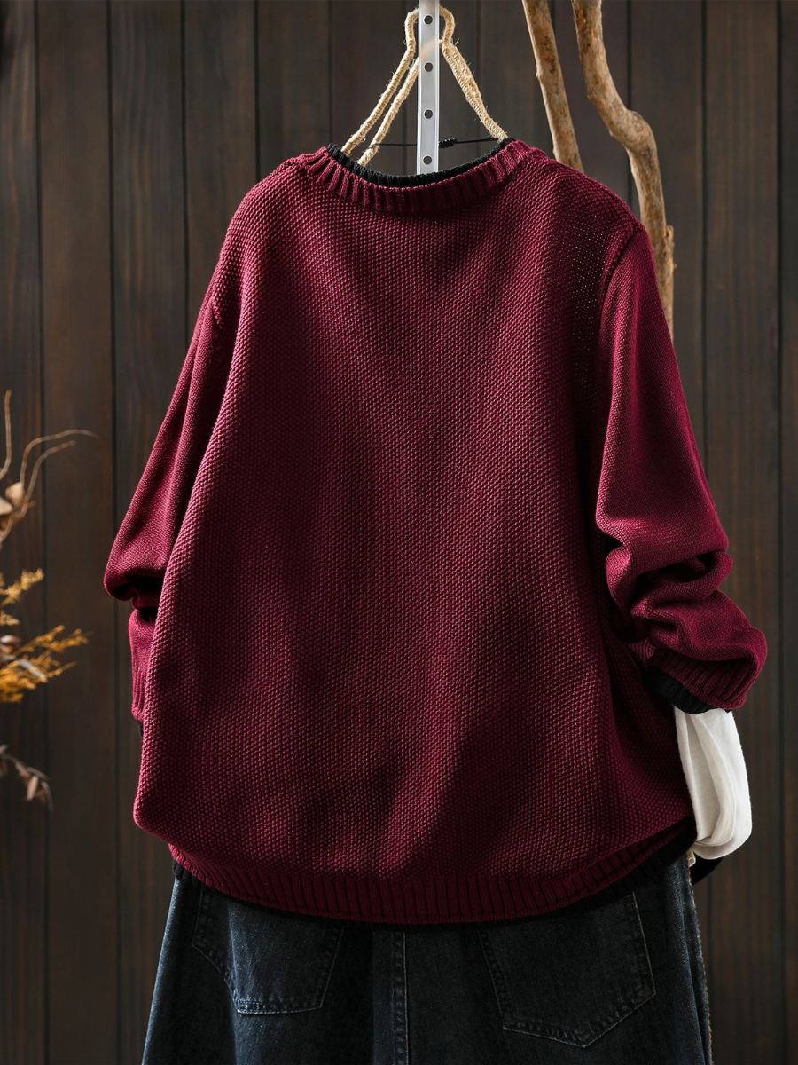Veldara | Women's Oversized Knit Cardigan - Burgundy - Image 2
