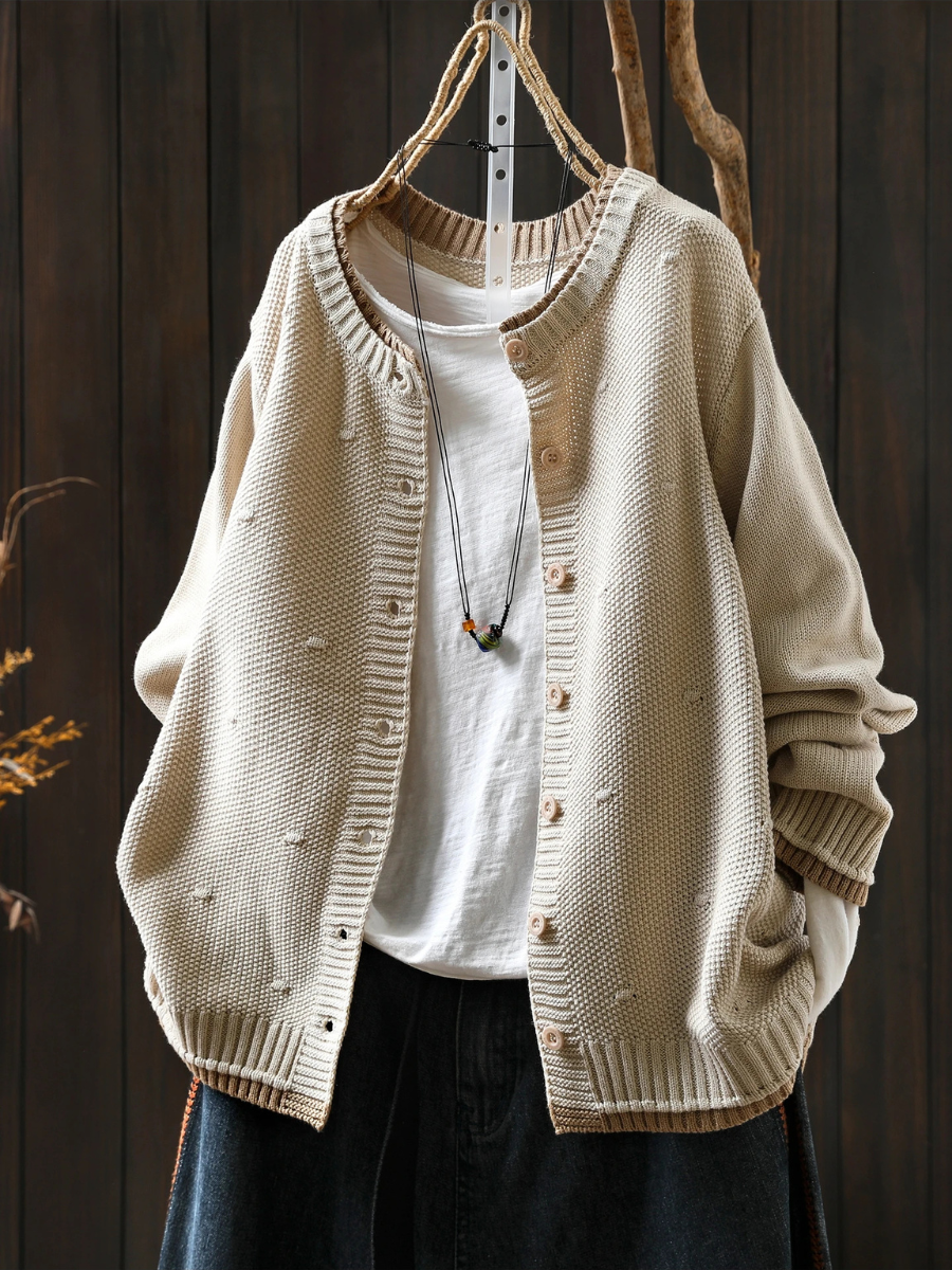 Veldara | Women's Oversized Knit Cardigan - Burgundy - Image 4