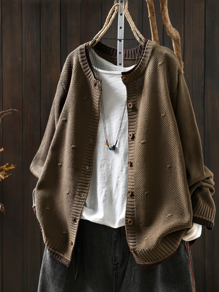 Veldara | Women's Oversized Knit Cardigan - Burgundy - Image 7