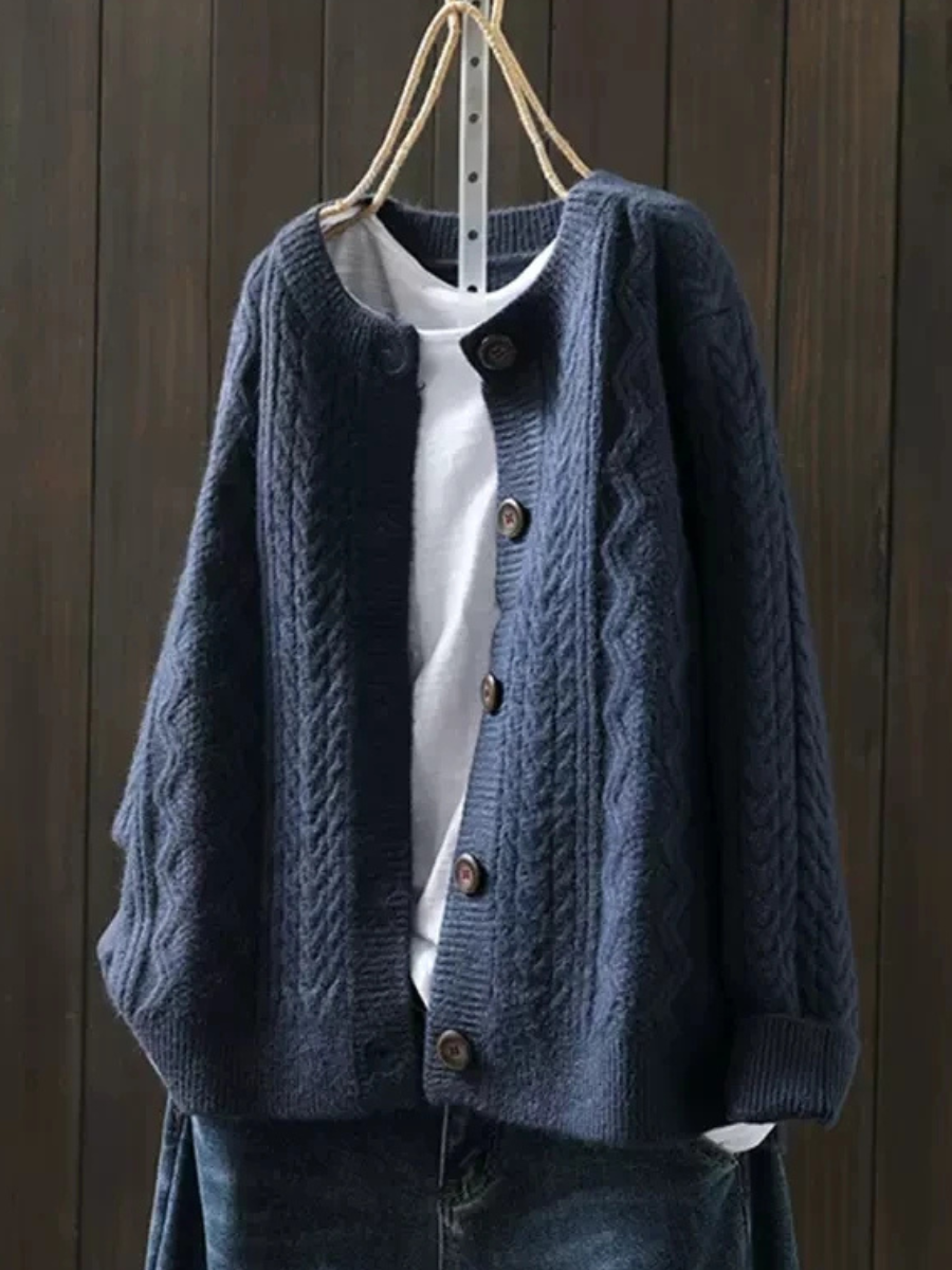 Veradis | Women's Oversized Cable Knit Cardigan - Cream - Image 4