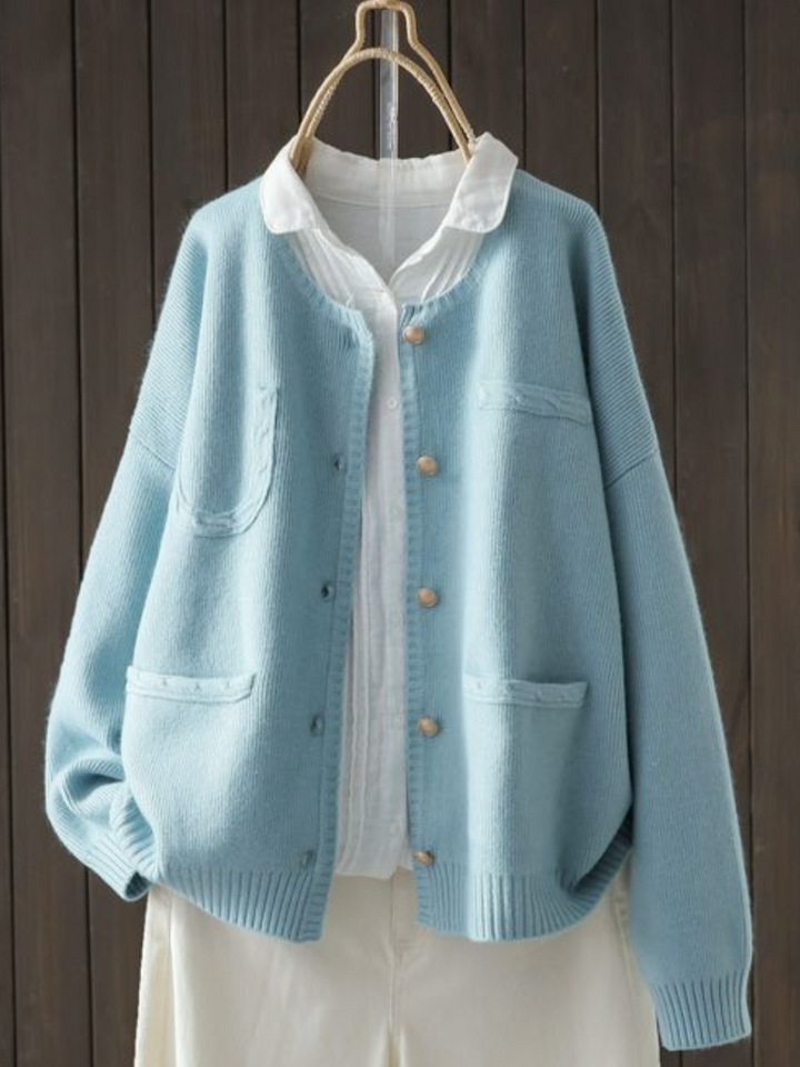 Vimala | Women's Relaxed Fit Knit Cardigan with Pockets - Cream - Image 2