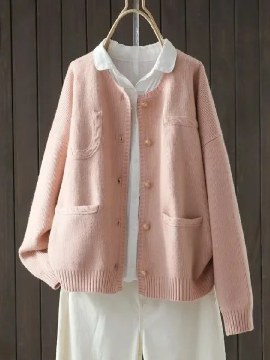 Vimala | Women's Relaxed Fit Knit Cardigan with Pockets - Cream - Image 3