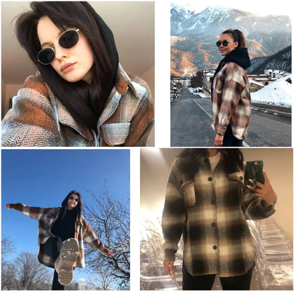 Trendy Comfortabele Geruite Dames Jas met Borstzakken