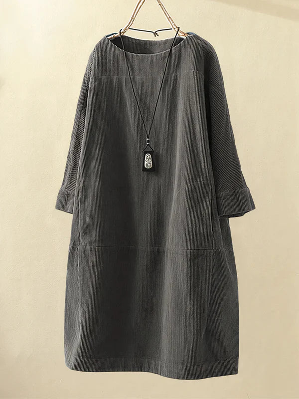 Luchtige Corduroy Midi Jurk Met Losse Pasvorm voor Dames