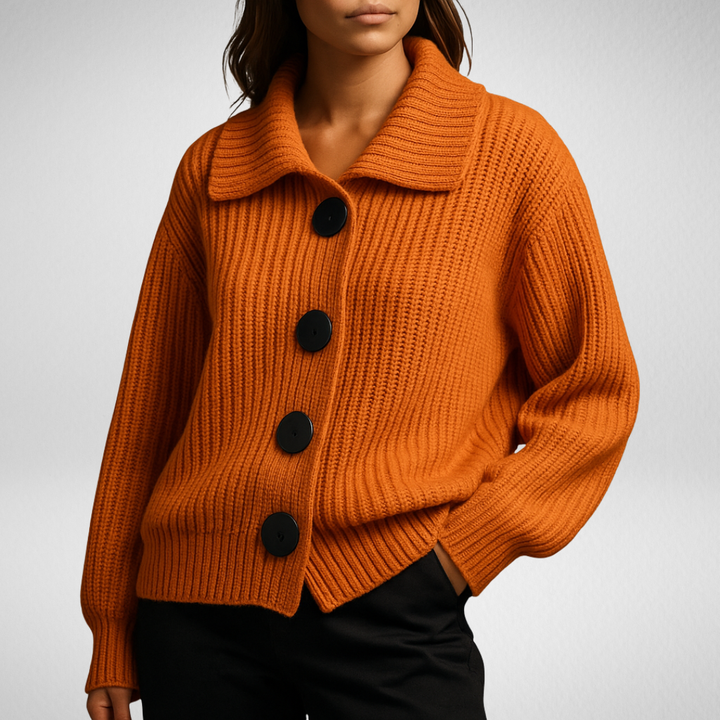 Vrelda | Women's Oversized Button-Front Cardigan - Orange - Image 1