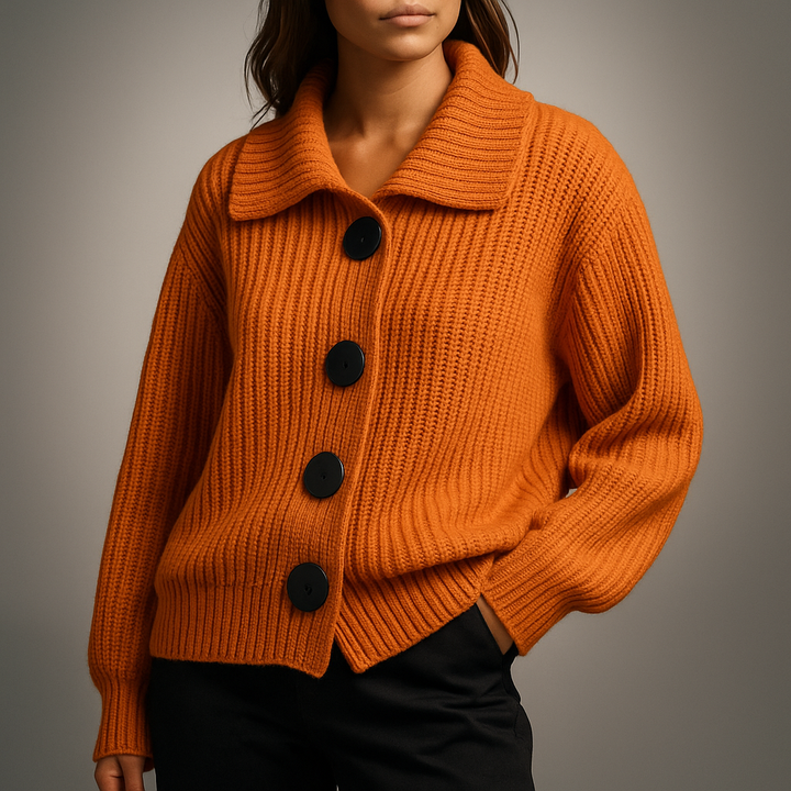 Vrelda | Women's Oversized Button-Front Cardigan - Orange - Image 2