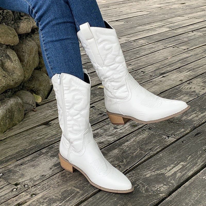 Jancy | Metallic Western Boots with Low Heel and Embroidery