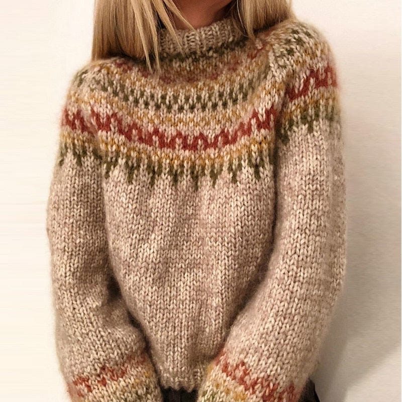Fair Isle Chunky Knit Sweater for Women - Aprikose