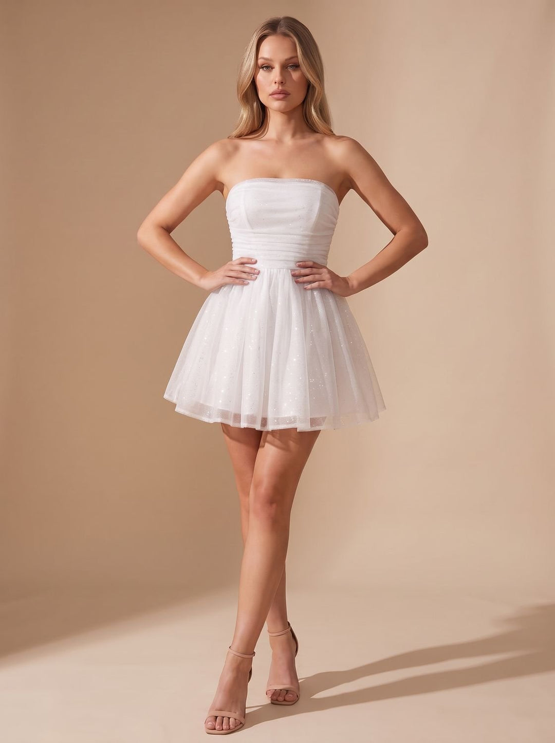 Glinsterende Tule Dames Mini Jurk met Bustier Top en Striksluiting