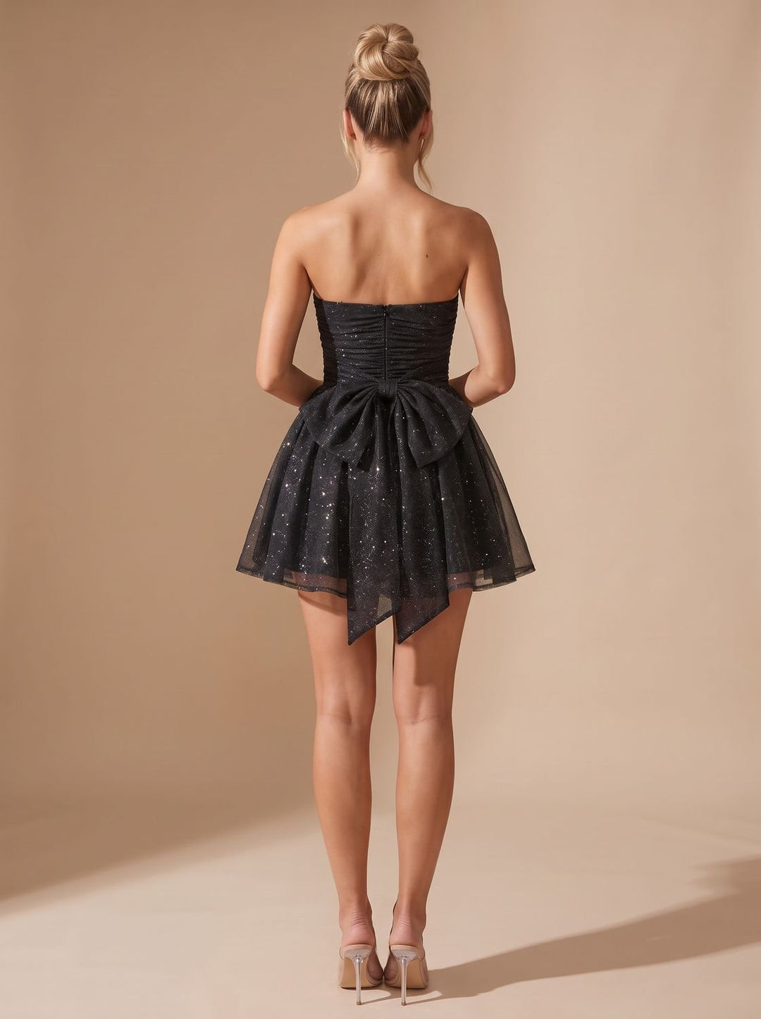 Glinsterende Tule Dames Mini Jurk met Bustier Top en Striksluiting