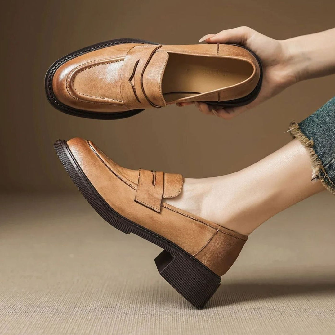 Women's Leather Penny Loafer Slip-On Flats