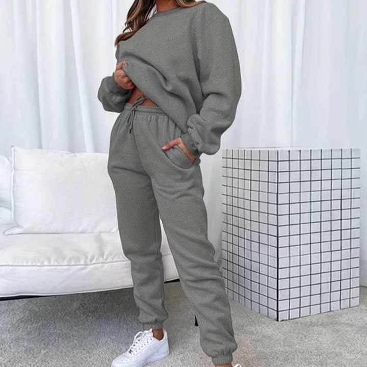 Women's Relaxed Crewneck Matching Sweatshirt Jogger Set - Grey