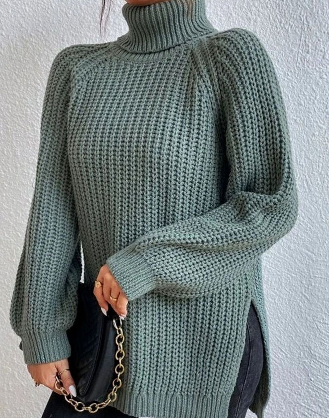 Women's Ribbed Turtleneck Sweater Long-Sleeve Chunky Knit Pullover