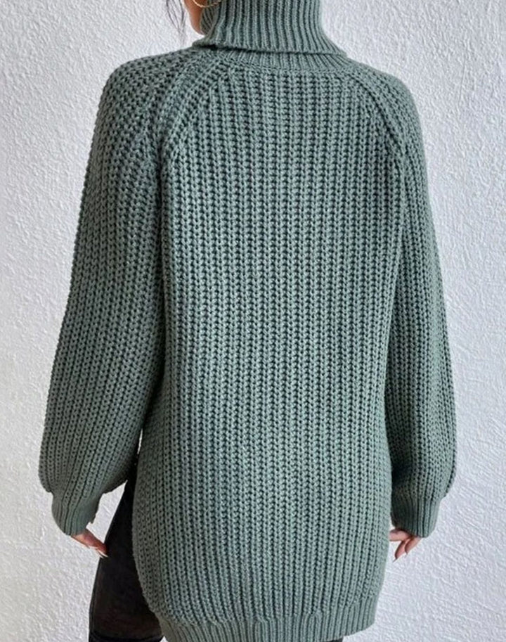 Women's Ribbed Turtleneck Sweater Long-Sleeve Chunky Knit Pullover