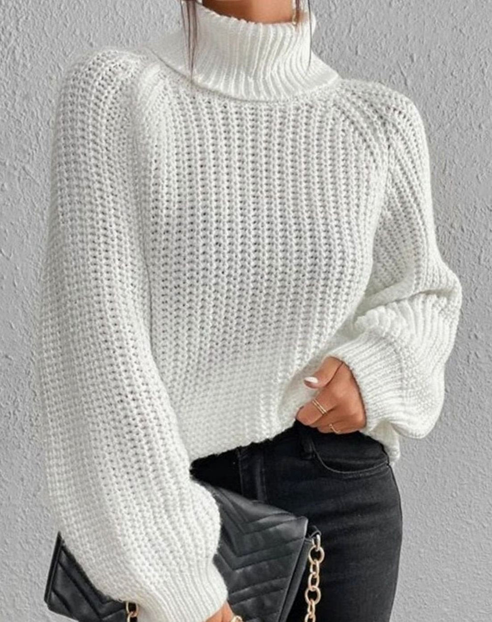 Women's Ribbed Turtleneck Sweater Long-Sleeve Chunky Knit Pullover