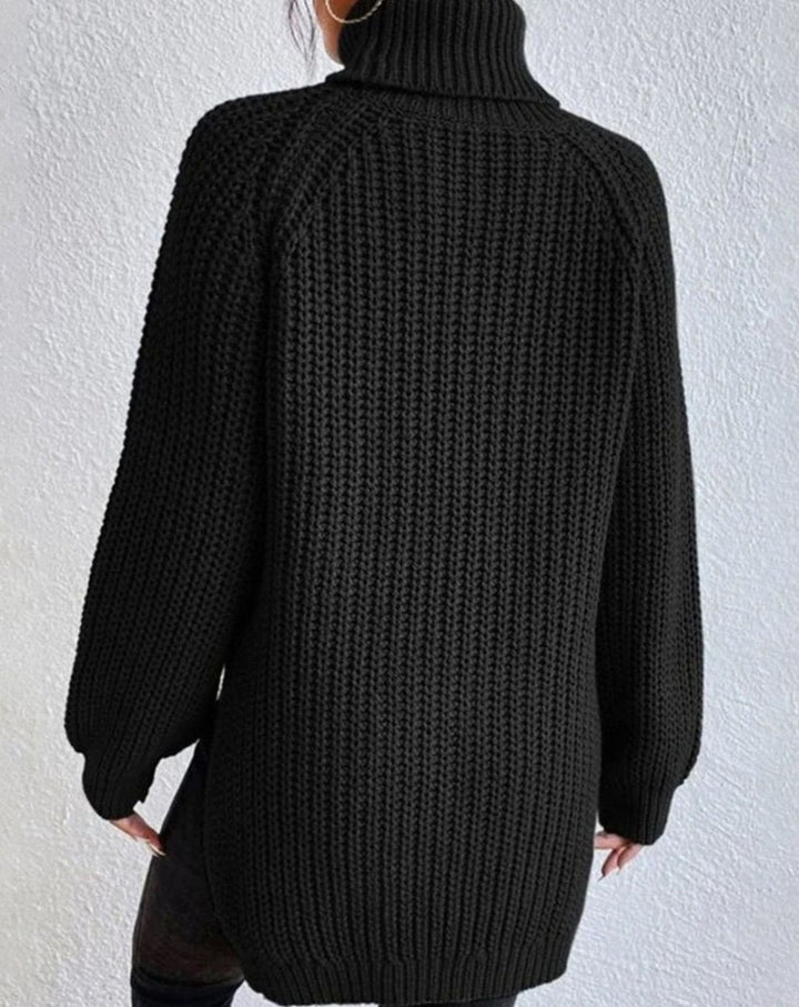 Women's Ribbed Turtleneck Sweater Long-Sleeve Chunky Knit Pullover
