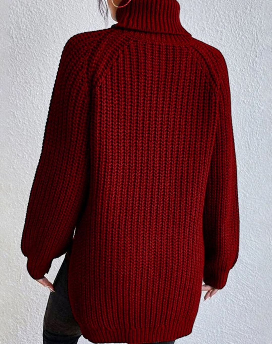 Women's Ribbed Turtleneck Sweater Long-Sleeve Chunky Knit Pullover