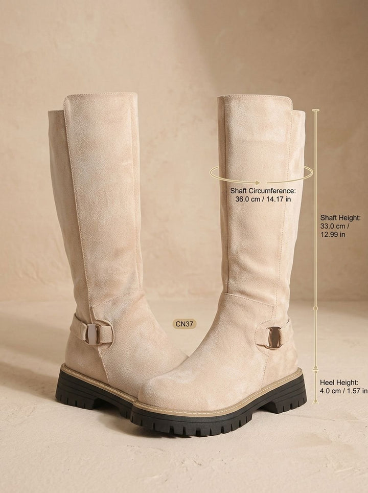 Women's Suede-Look Low Block Heel Knee High Boots