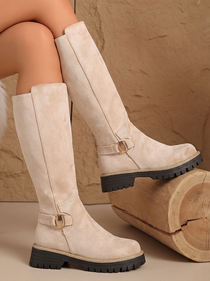 Women's Suede-Look Low Block Heel Knee High Boots