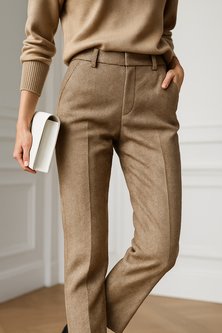 Elegant Wool-Blend Women's Pants with Straight Legs and High Waist