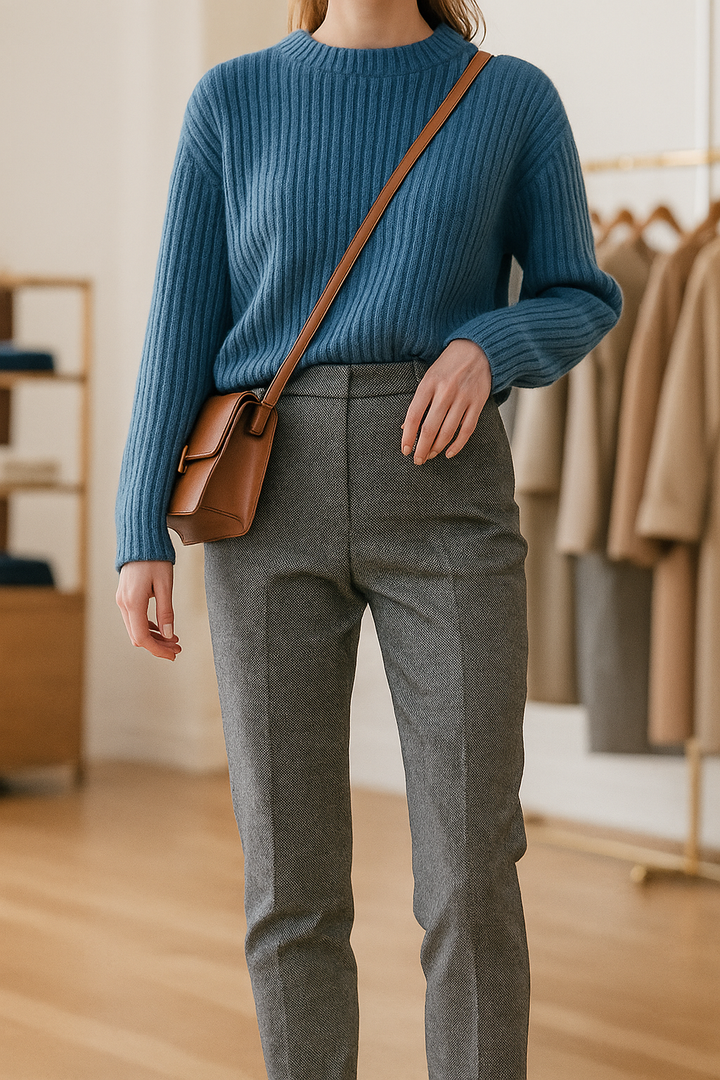 Elegant Wool-Blend Women's Pants with Straight Legs and High Waist