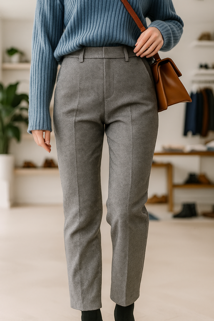 Elegant Wool-Blend Women's Pants with Straight Legs and High Waist