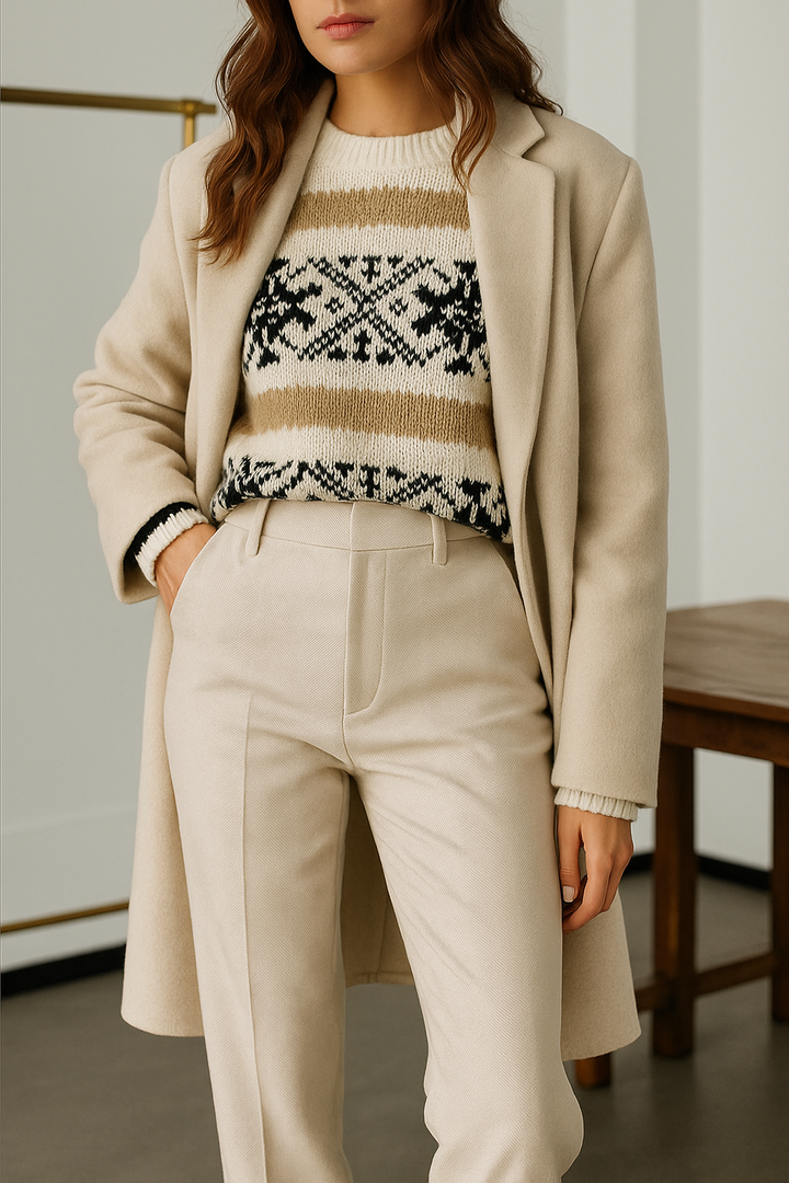 Elegant Wool-Blend Women's Pants with Straight Legs and High Waist