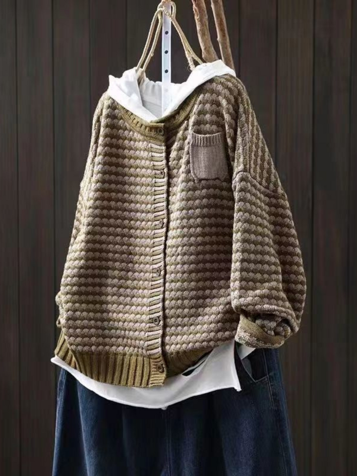 Wrenley | Women's Relaxed Fit Knit Button Cardigan - Brown - Image 2