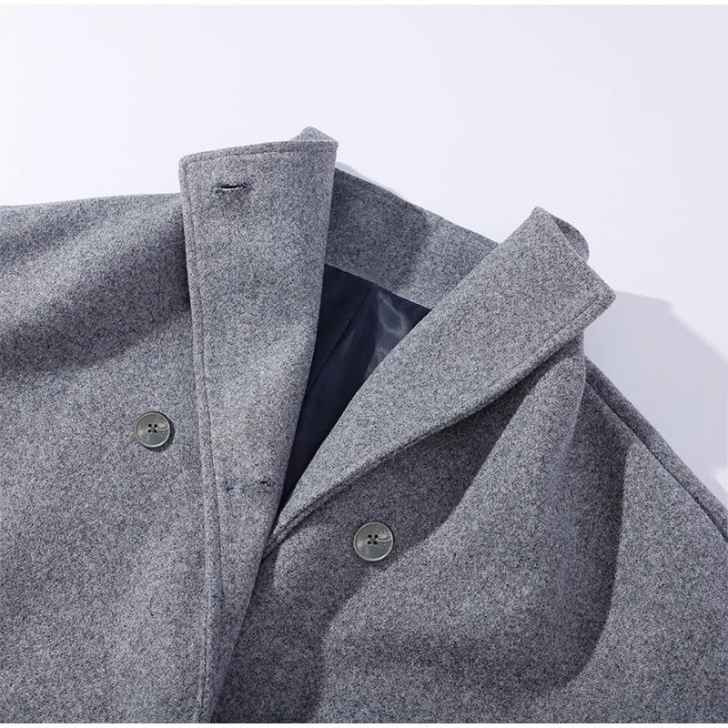 Wool-Blend Women's Coat with High Collar and Double Buttons