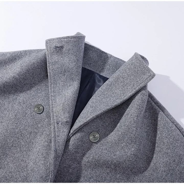 Wool-Blend Women's Coat with High Collar and Double Buttons