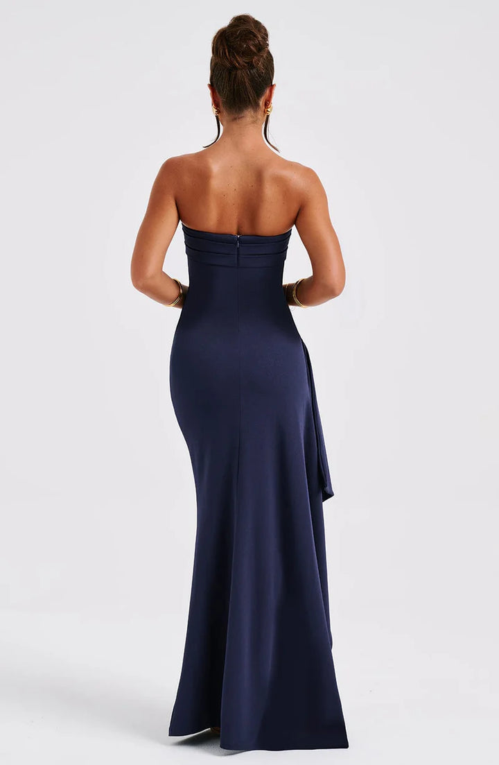 Strapless Evening Maxi Dress with High Slit for Women