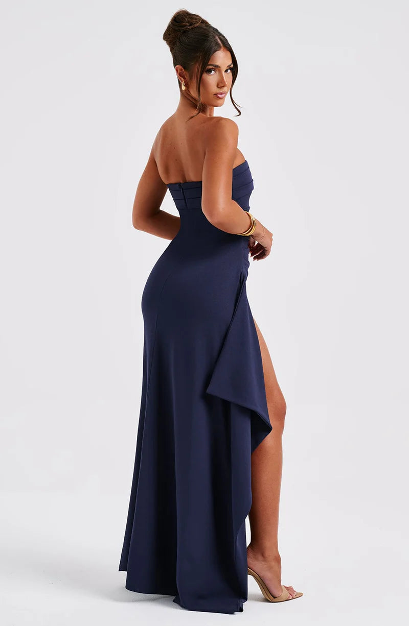 Strapless Evening Maxi Dress with High Slit for Women