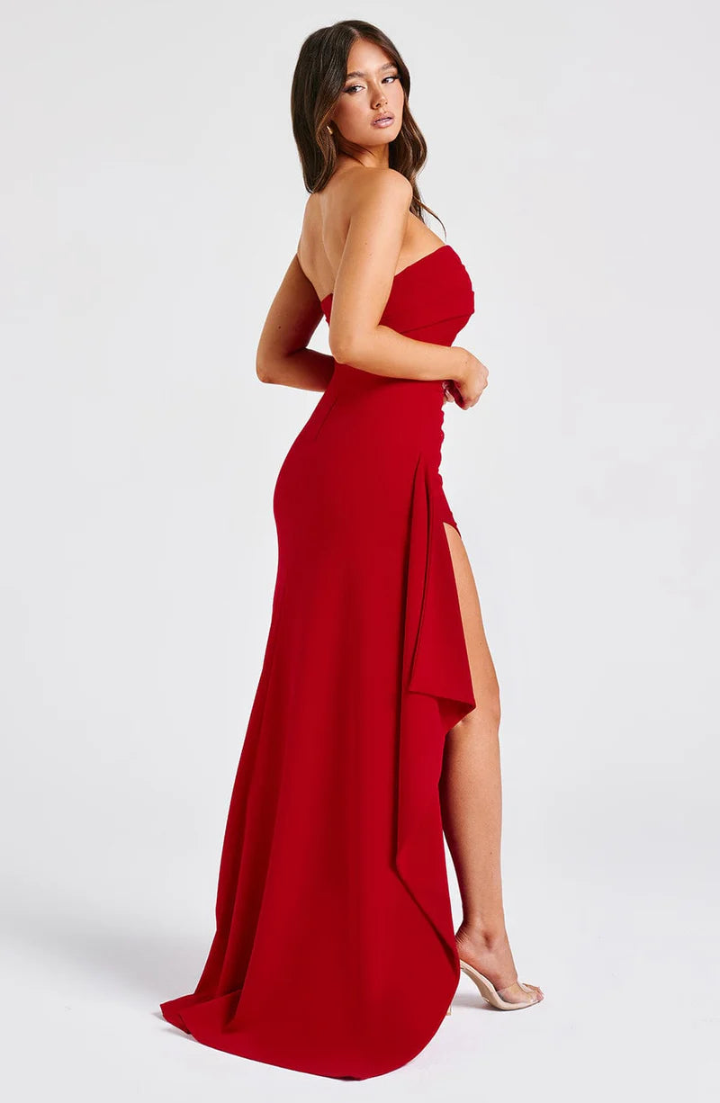 Strapless Evening Maxi Dress with High Slit for Women