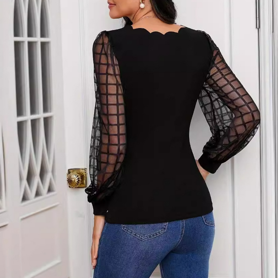 Ria | Mesh Top met Transparante Mouwen