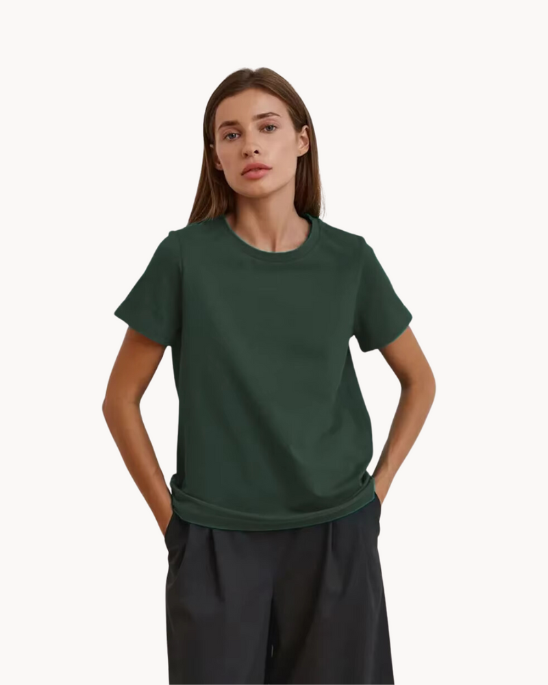 Basic Katoenen T Shirt Met Ronde Hals Voor Dames