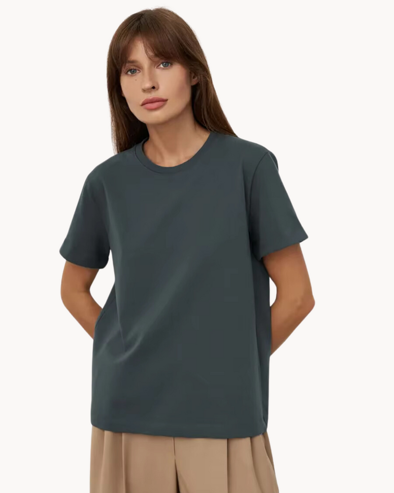 Basic Katoenen T Shirt Met Ronde Hals Voor Dames